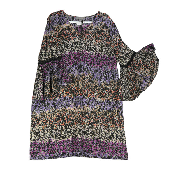 Kate & Mallory Dresses & Skirts - Kate and Mallory Black Dress Womens Size 2X Sheath Shift Bell Sleeves Multicolor